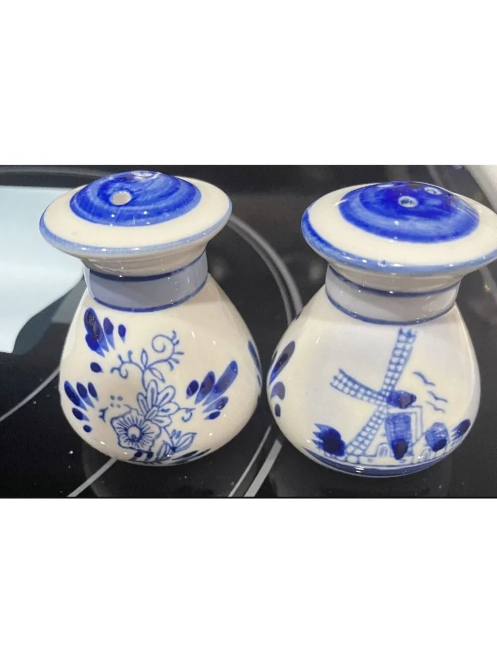 Holland/Delft Blue White Windmill Salt And Pepper Shakers Hand Painted